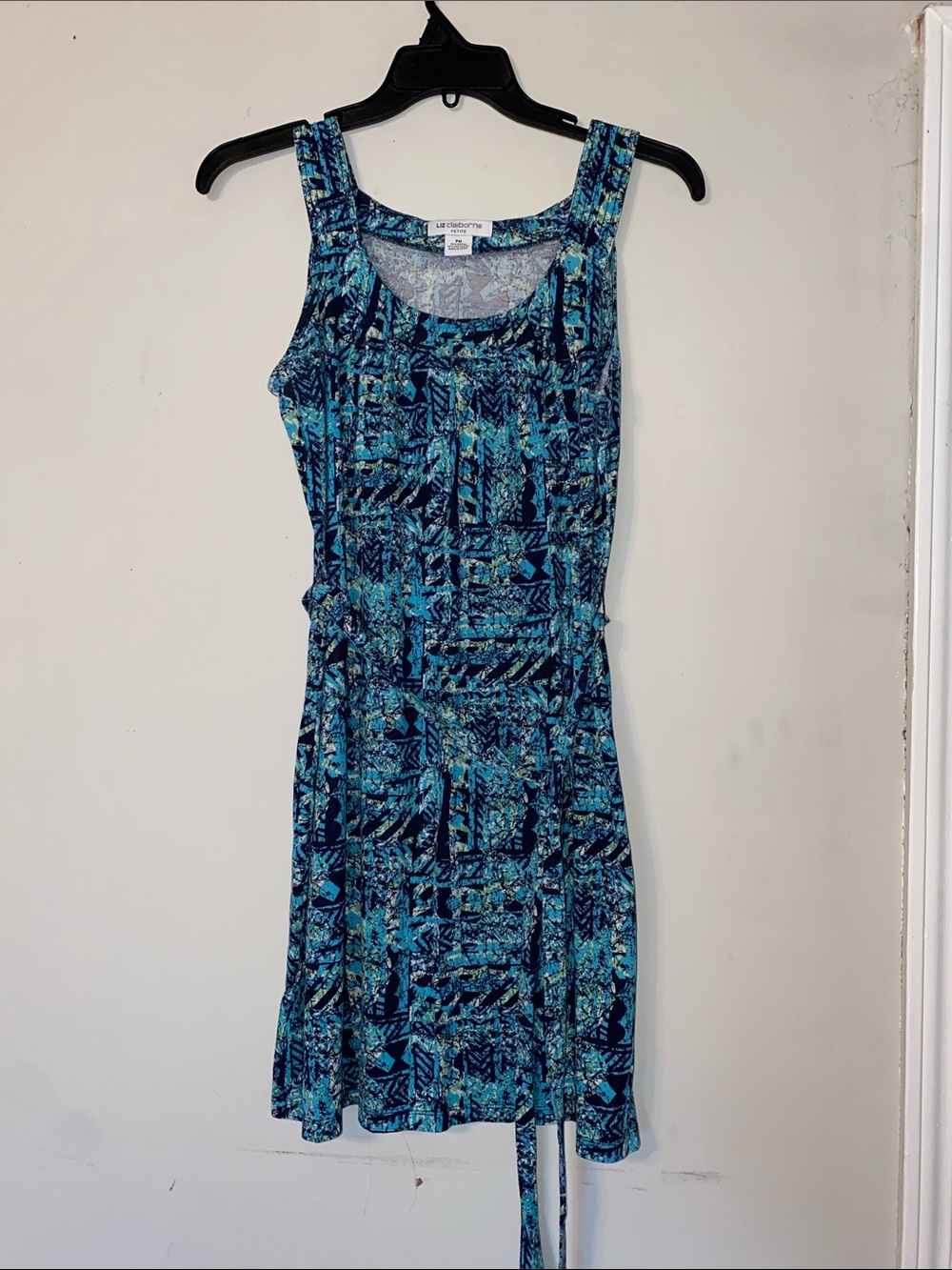 Liz Claiborne Blue & Teal Patterned Sleeveless Midi Dress